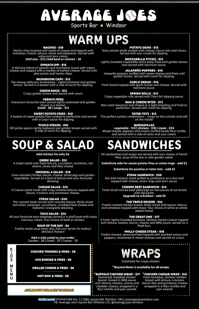 Average Joes Sports Bar Menu - Image 2